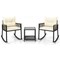 3 Piece Black Rattan Bistro Set with Beige Cushions and Glass Table